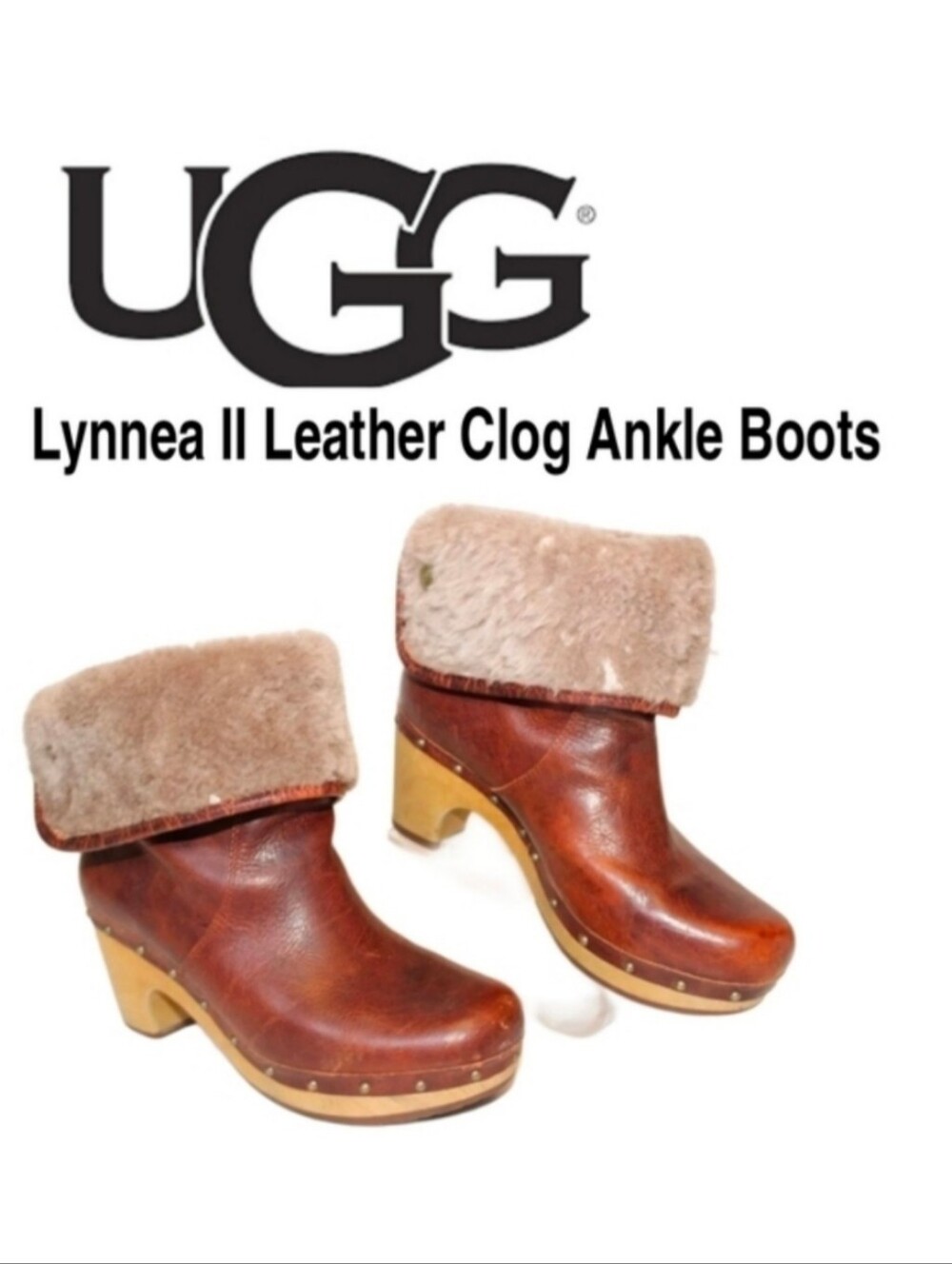 UGG Lynnea II Womens 7 38 Brown Leather Clog Boots Ankle Booties
